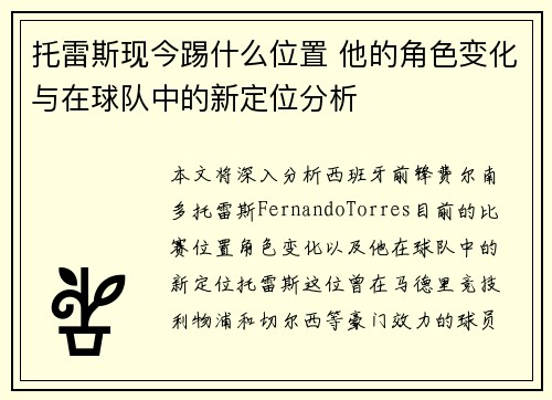 托雷斯现今踢什么位置 他的角色变化与在球队中的新定位分析
